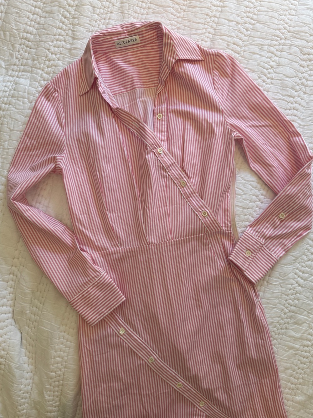 Altuzarra Pink and White Striped Cotton Long-Sleeve Shirt Dress